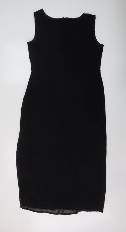 Back view of Roman women’s black polyester a-line, size UK 14, round neck zip
