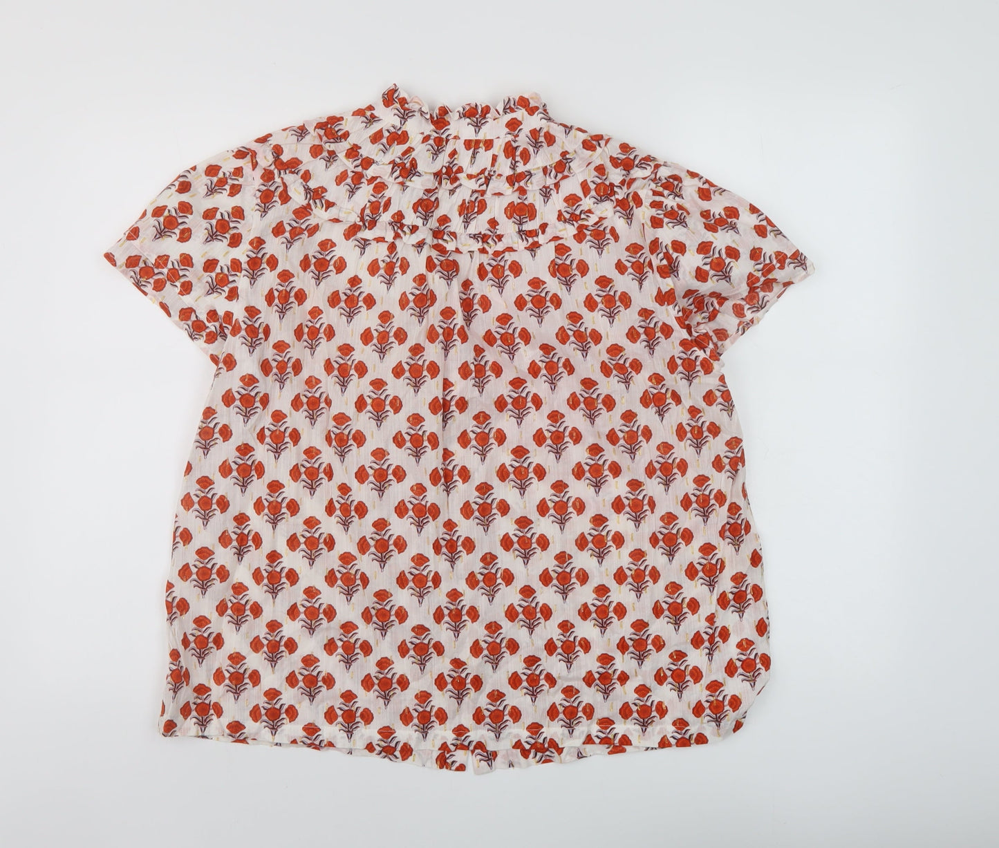 Bpoden Womens Red Floral Cotton Basic Blouse Size 12 V-Neck