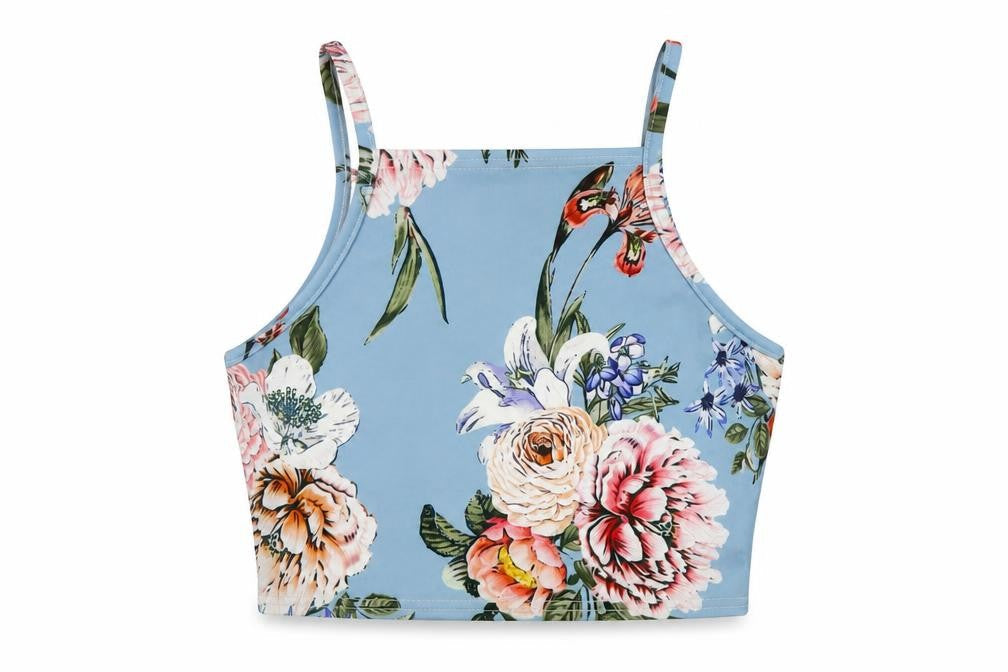Boohoo Womens Blue Floral Polyester Cropped Tank Size 6 Square Neck