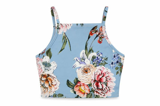 Boohoo Womens Blue Floral Polyester Cropped Tank Size 6 Square Neck