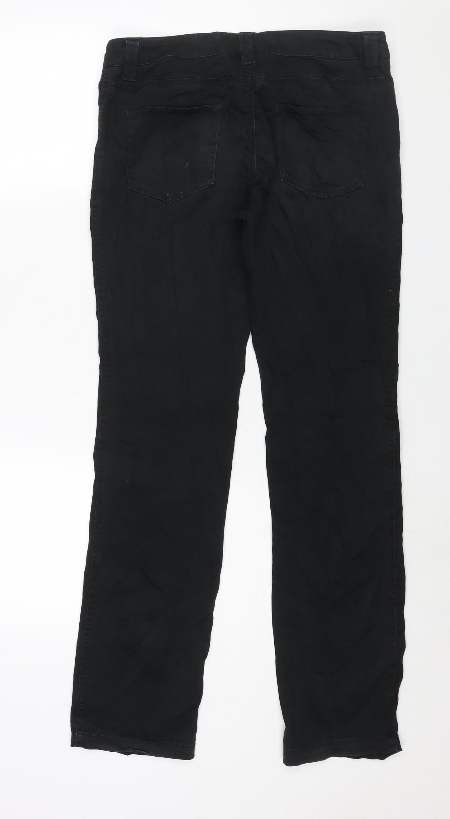 Miss Selfridge Womens Black Cotton Straight Jeans Size 12 L32 in Regular Zip