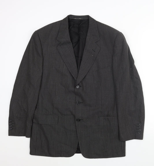 Corneliani Mens Black Geometric Wool Jacket Suit Jacket Size 40 Regular