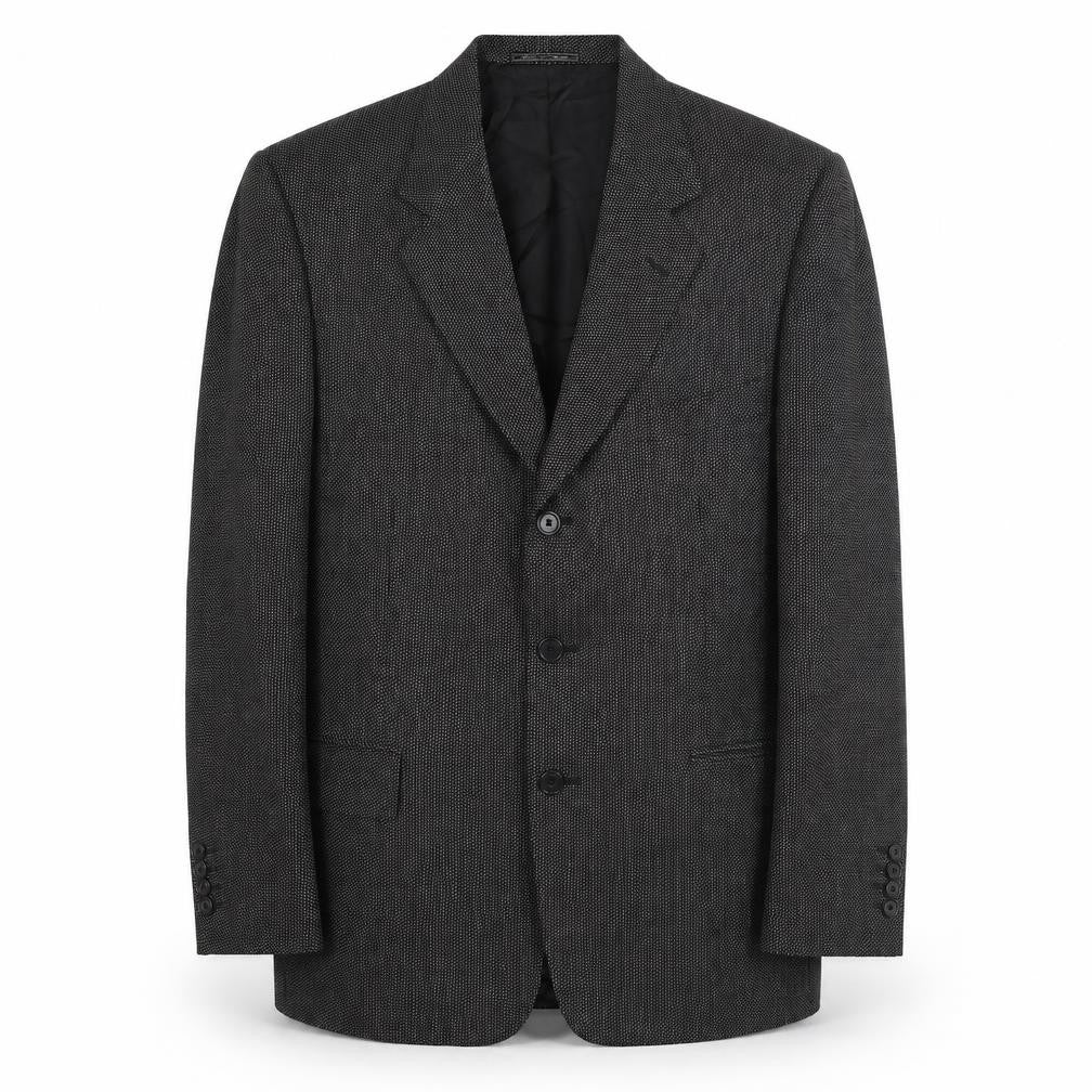 Corneliani Mens Black Geometric Wool Jacket Suit Jacket Size 40 Regular