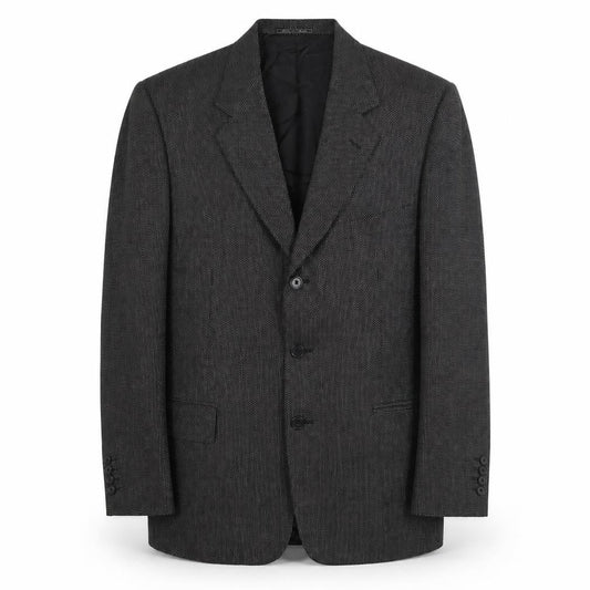 Corneliani Mens Black Geometric Wool Jacket Suit Jacket Size 40 Regular