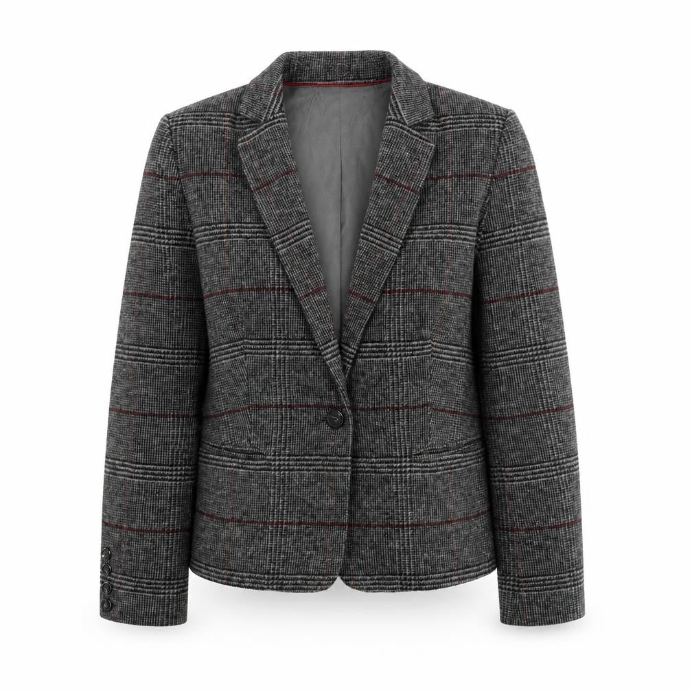 Autograph Womens Grey Check Jacket Blazer Size 14 Button