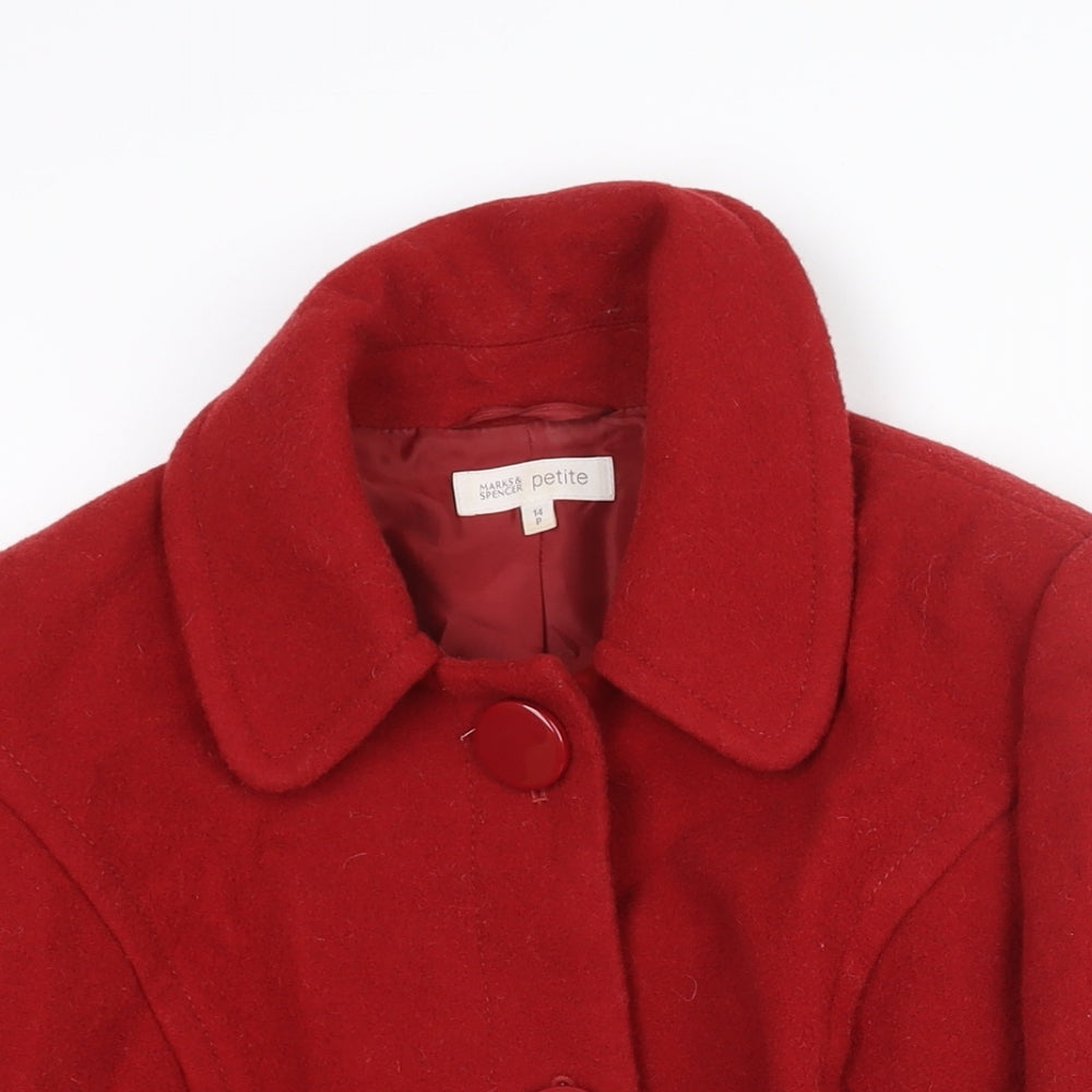Marks and Spencer Womens Red Pea Coat Coat Size 14 Button