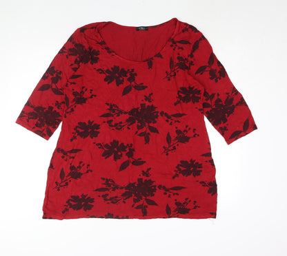 CMD Womens Red Floral Viscose Basic Blouse Size XL Round Neck