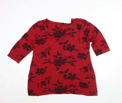 CMD Womens Red Floral Viscose Basic Blouse Size XL Round Neck