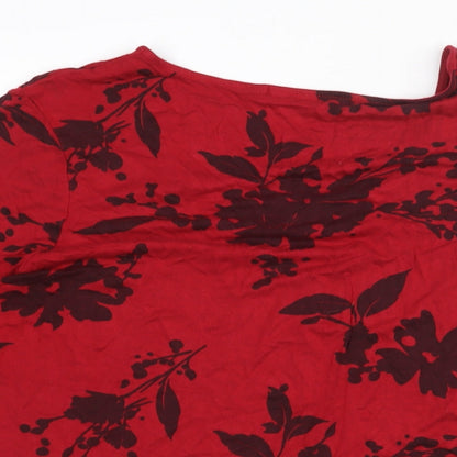 CMD Womens Red Floral Viscose Basic Blouse Size XL Round Neck