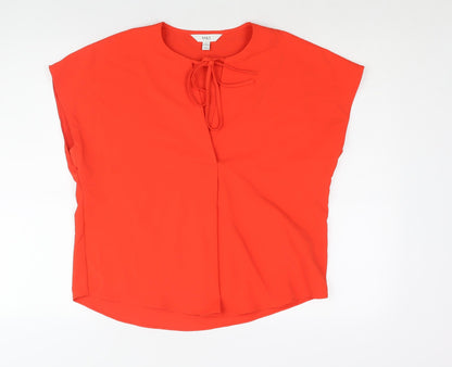 Marks & Spencer Womens Red Polyester Basic Blouse Size 10 Round Neck - Keyhole Neck