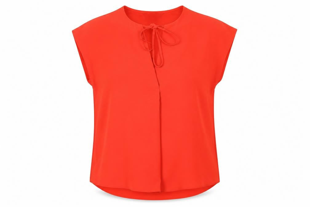 Marks & Spencer Womens Red Polyester Basic Blouse Size 10 Round Neck - Keyhole Neck