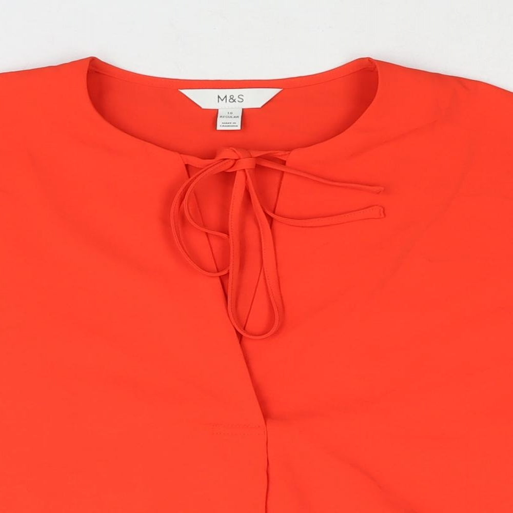 Marks and Spencer Womens Red Polyester Basic Blouse Size 10 Round Neck - Keyhole Neck