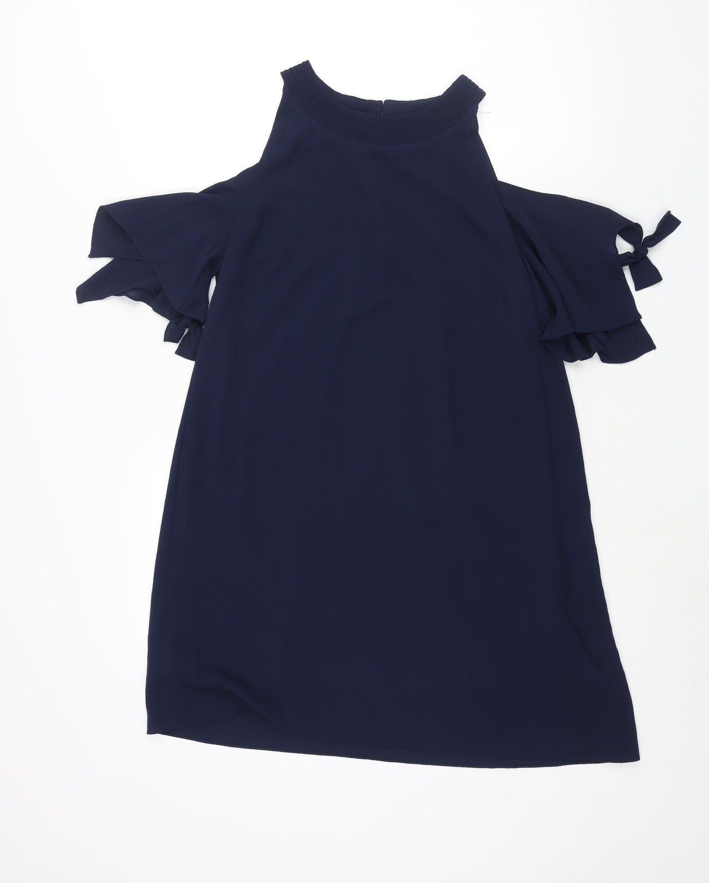 Zara Womens Blue Polyester Shift Size M Round Neck Button - Cold Shoulder Tie