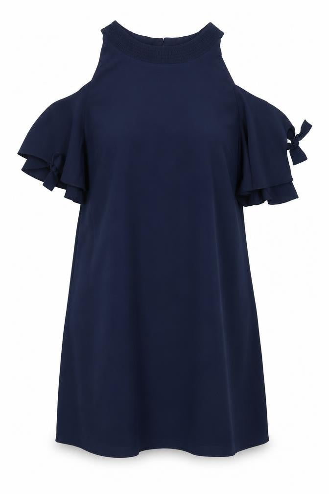 Zara Womens Blue Polyester Shift Size M Round Neck Button - Cold Shoulder Tie