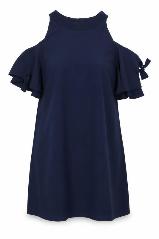 Zara Womens Blue Polyester Shift Size M Round Neck Button - Cold Shoulder Tie