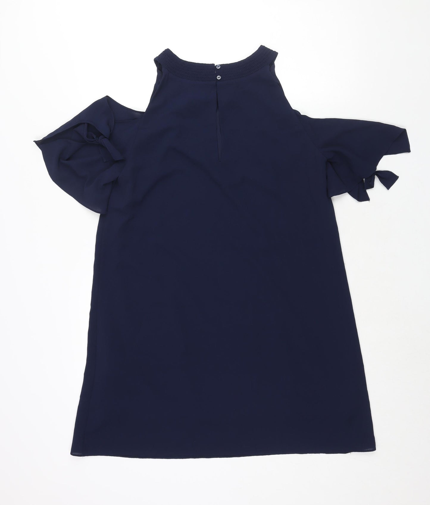 Zara Womens Blue Polyester Shift Size M Round Neck Button - Cold Shoulder Tie
