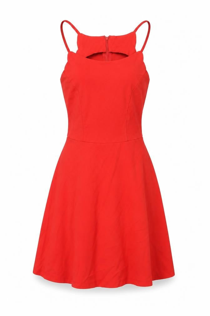 JustFab Womens Red Polyester Fit & Flare Size S Round Neck Zip
