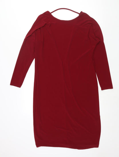 Additional front view of ASOS women’s red polyester shift, size UK 10, boat neck pullover - low cut back