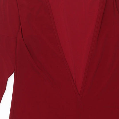 Brand and care label for ASOS women’s red polyester shift, size UK 10, boat neck pullover - low cut back
