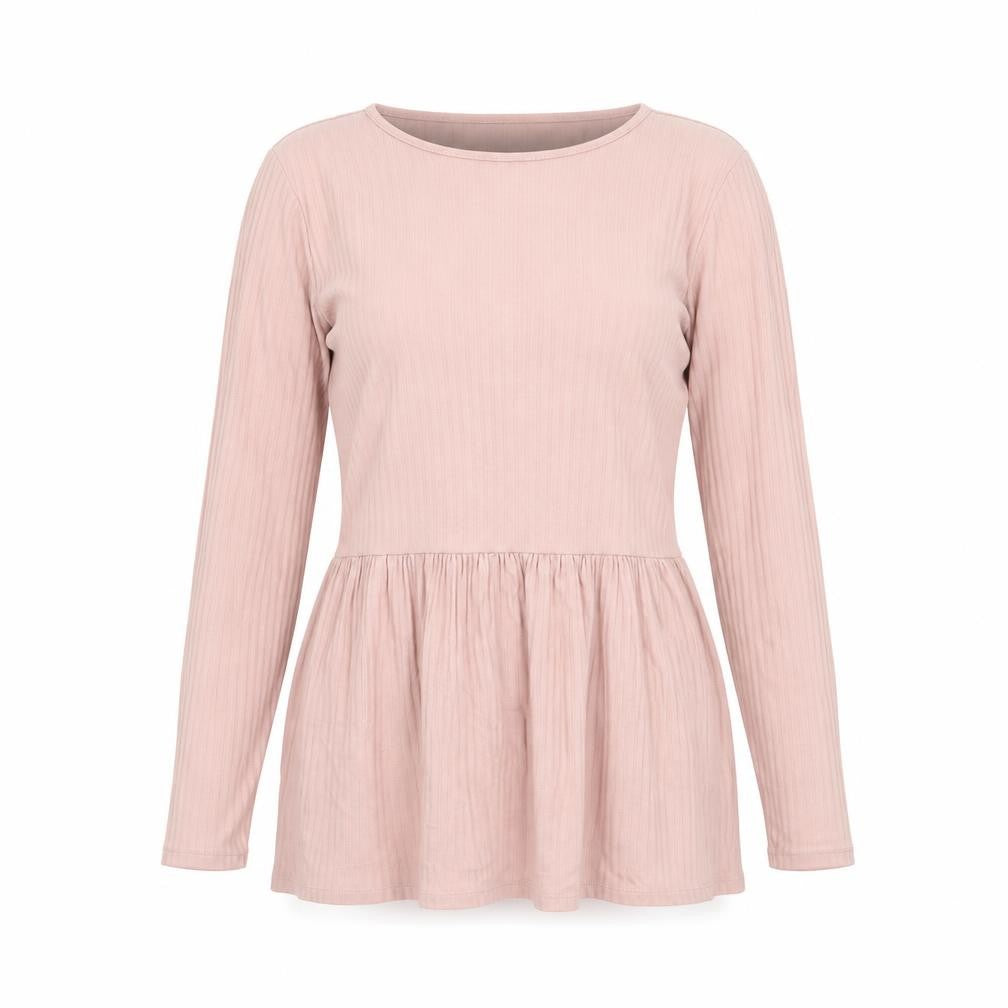 New Look Womens Pink Polyester Basic Blouse Size 8 Round Neck - Peplum Ribbed