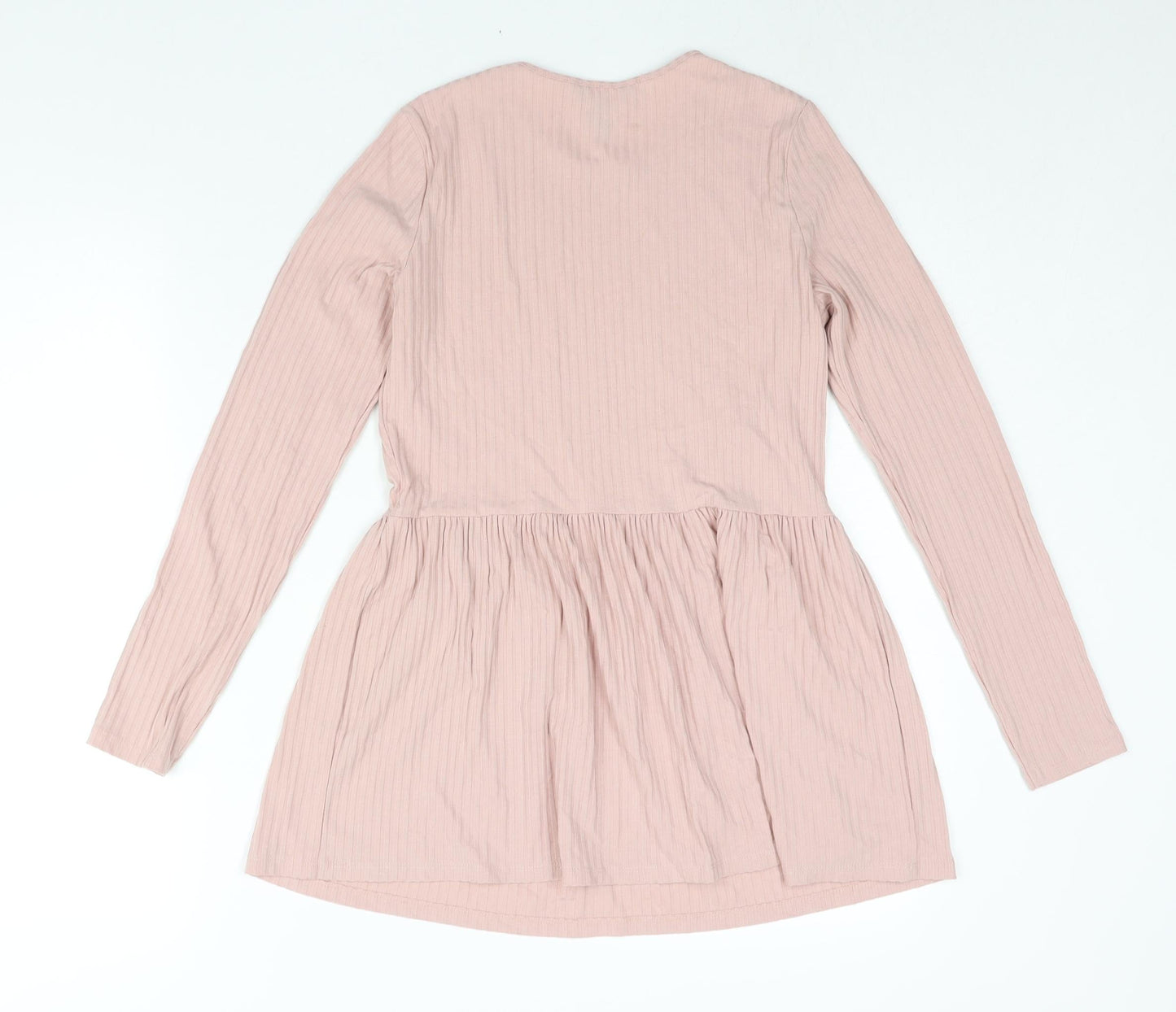 New Look Womens Pink Polyester Basic Blouse Size 8 Round Neck - Peplum Ribbed