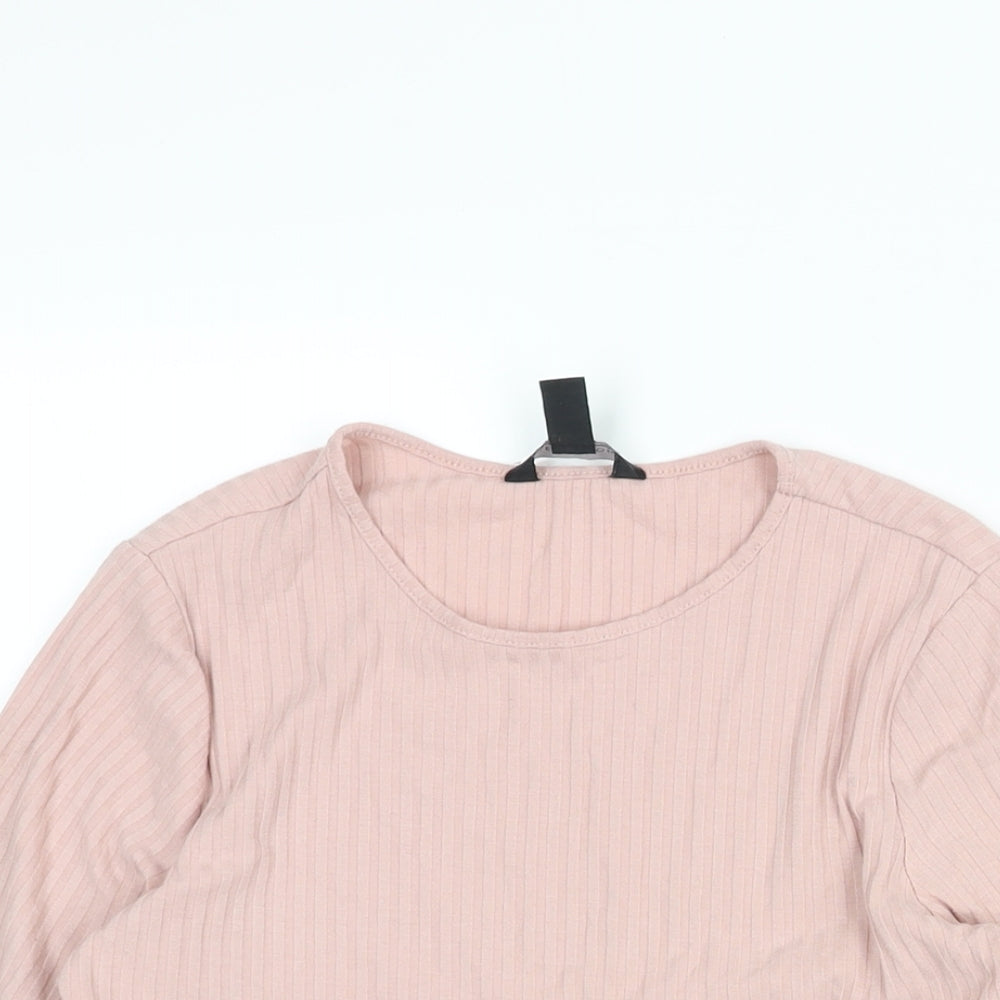 New Look Womens Pink Polyester Basic Blouse Size 8 Round Neck - Peplum Ribbed