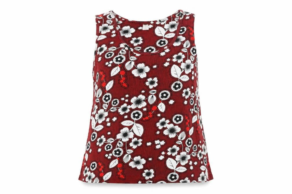 Anthology Womens Red Floral Cotton Basic Tank Size 24 Scoop Neck