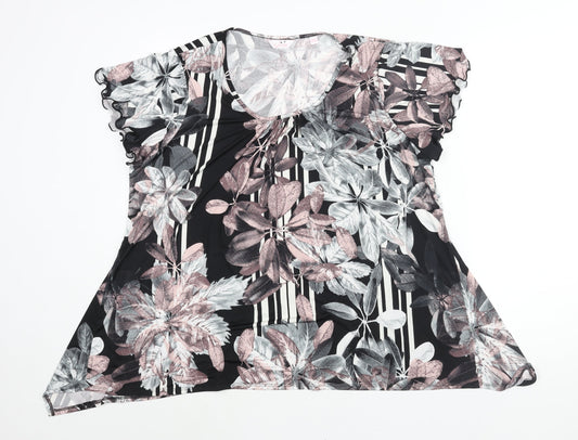 Julipa Womens Black Floral Polyester Basic Blouse Size 22 Round Neck