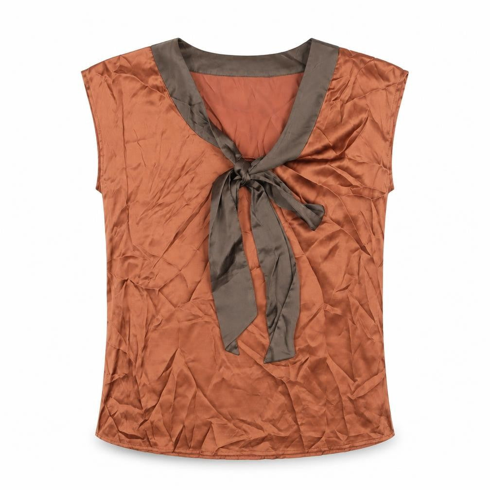 Mint Berry Womens Brown Polyester Basic Blouse Size 14 Scoop Neck - Tie Detail