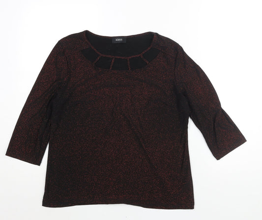 Klass Womens Black Polyester Basic Blouse Size L Round Neck - Red Glitter Cut Out