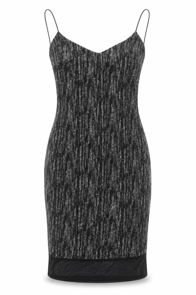 River Island Womens Black Nylon Bodycon Size 10 Scoop Neck Pullover - Mesh Panel Glitter