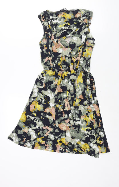Next Womens Multicoloured Geometric Viscose A-Line Size 10 V-Neck Pullover - Tie Ring Detail