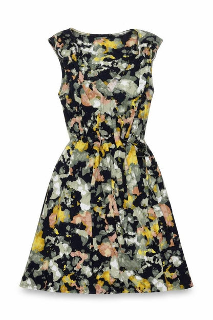 Next Womens Multicoloured Geometric Viscose A-Line Size 10 V-Neck Pullover - Tie Ring Detail