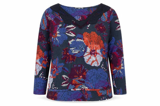 Per Una Womens Blue Geometric Viscose Basic Blouse Size 16 V-Neck - Lace Detail