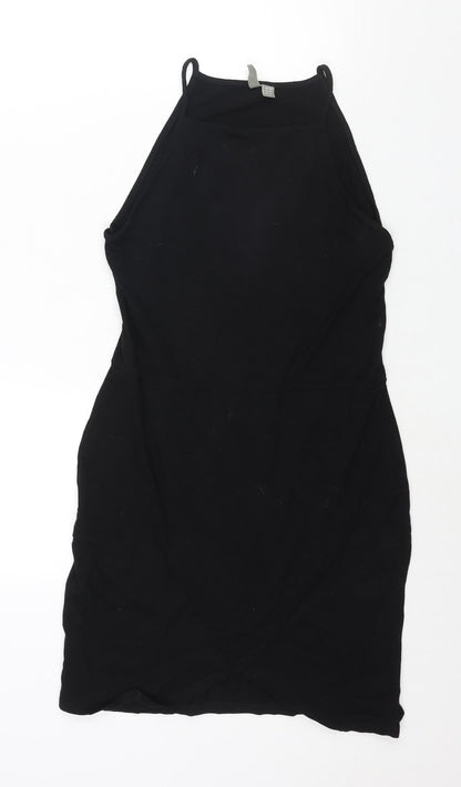 Additional front view of ASOS women’s black viscose shift, size UK 10, square neck pullover - wrap style