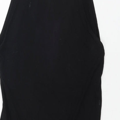 Close-up detail of ASOS women’s black viscose shift, size UK 10, square neck pullover - wrap style