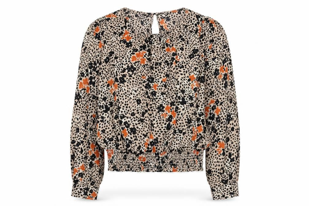 New Look Womens Brown Geometric Polyester Basic Blouse Size 14 Round Neck