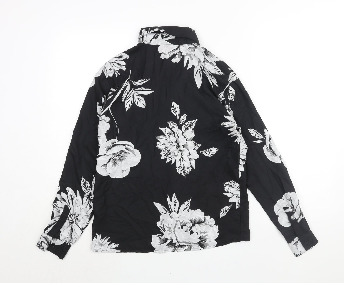 Dancing Leopard Womens Black Floral Polyester Basic Blouse Size 10 Collared