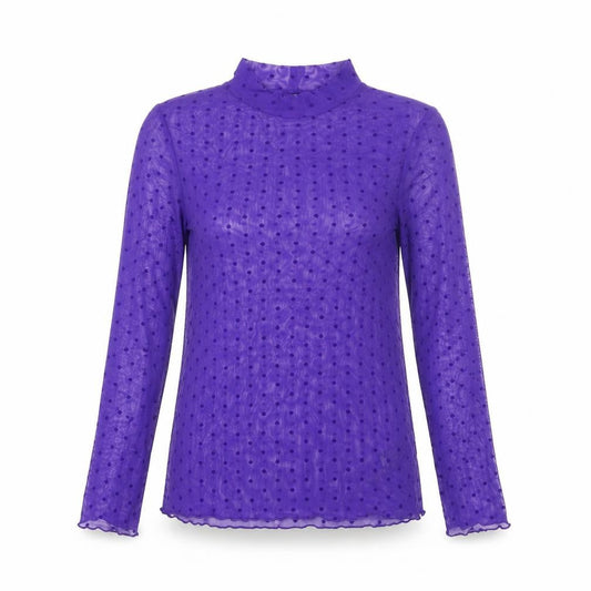 Marks and Spencer Womens Purple Polka Dot Polyester Basic Blouse Size M Mock Neck - Semi Sheer