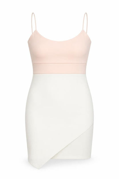 Front view of Misguided women’s pink colourblock polyester mini, size UK 10, scoop neck pullover