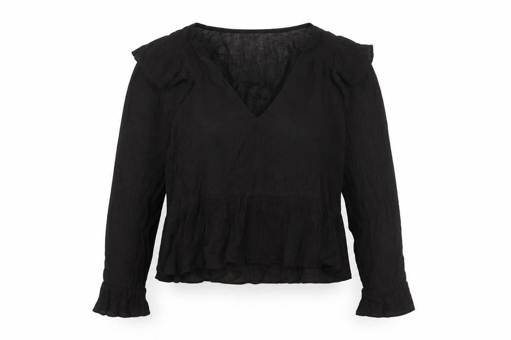 Topshop Womens Black Viscose Basic Blouse Size 10 V-Neck - Frill