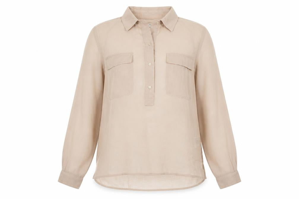 Gap Womens Beige Polyester Basic Blouse Size M Collared - Semi Sheer