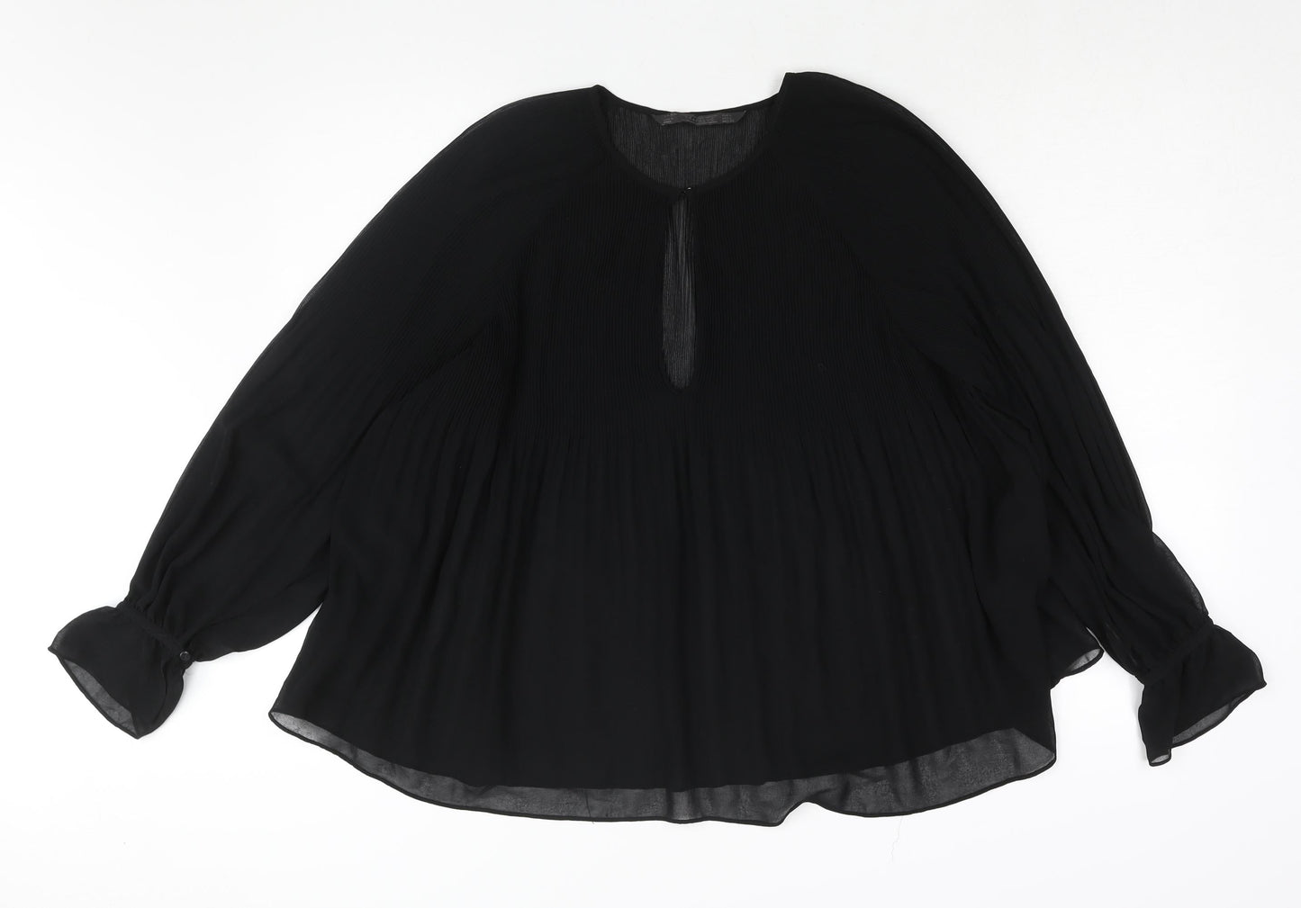 Zara Womens Black Polyester Basic Blouse Size L Round Neck - Semi Sheer Pleated