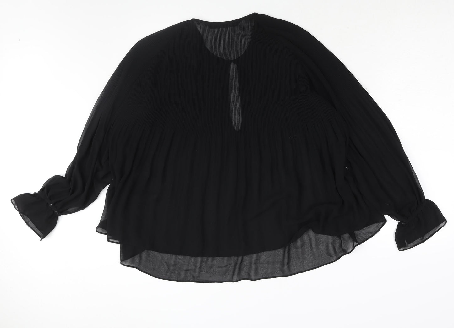 Zara Womens Black Polyester Basic Blouse Size L Round Neck - Semi Sheer Pleated