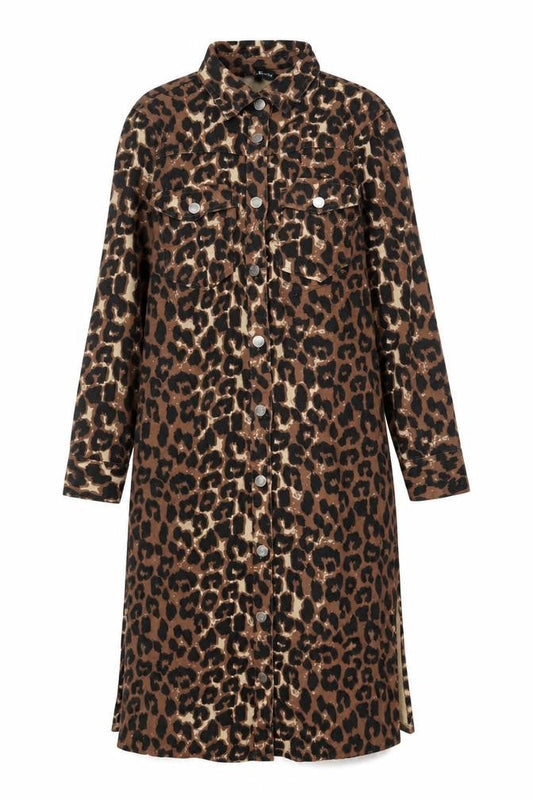Next Womens Brown Animal Print Cotton A-Line Size 8 Collared Button