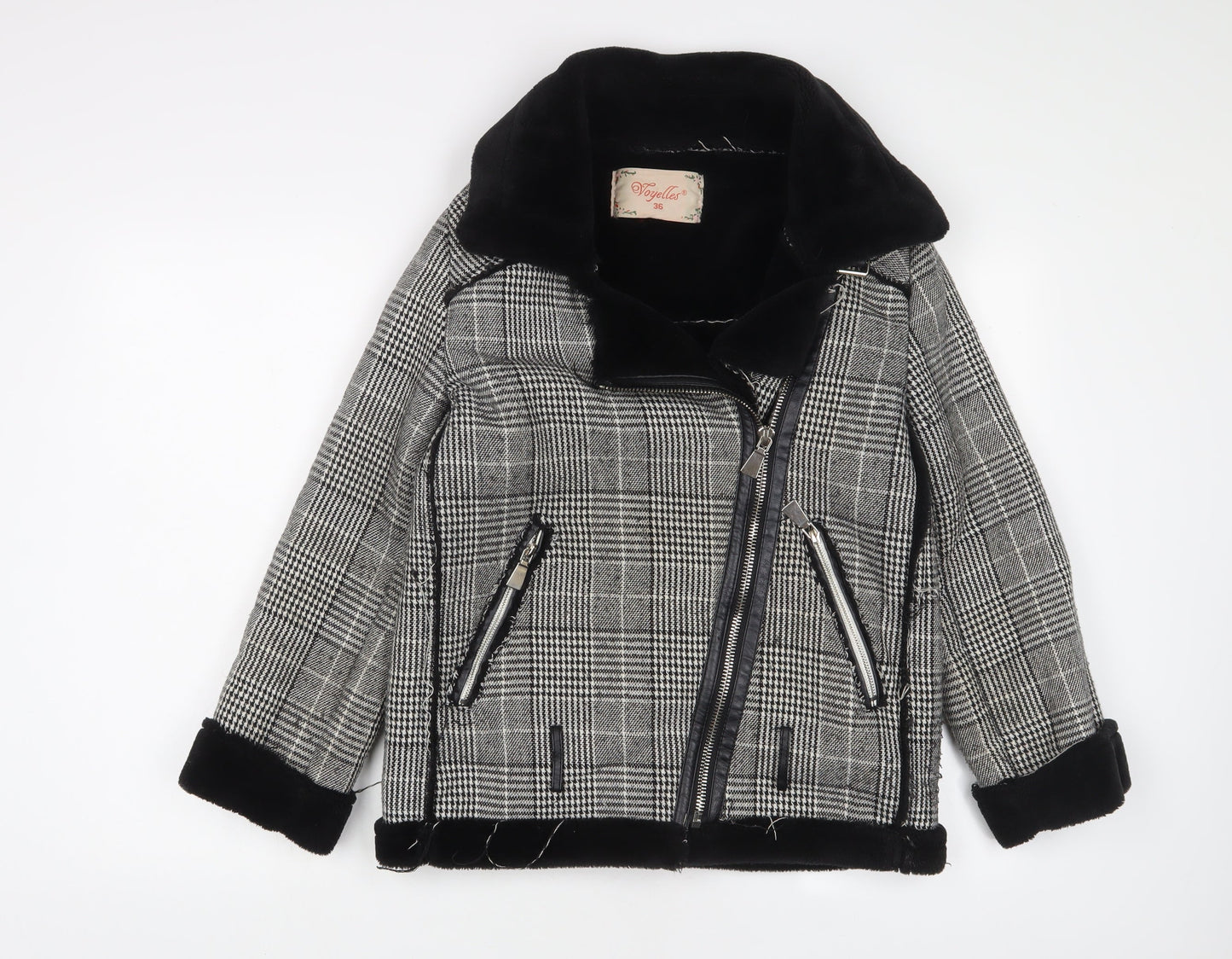 Voyelles Womens Grey Plaid Jacket Size 8 Zip - Zip Pockets