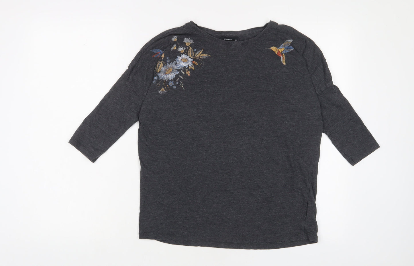 RESERVED Womens Grey Floral Cotton Basic T-Shirt Size XS Boat Neck