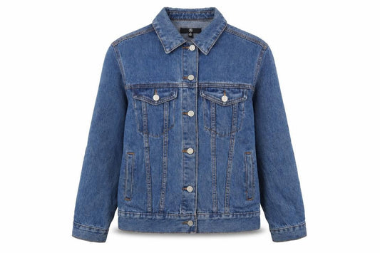 Front view of Missguided women’s blue jacket, size UK 6, button