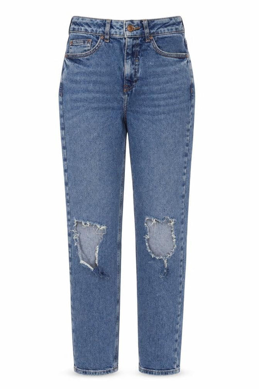 New Look Womens Blue Cotton Mom Jeans Size 8 L29 in Regular Zip