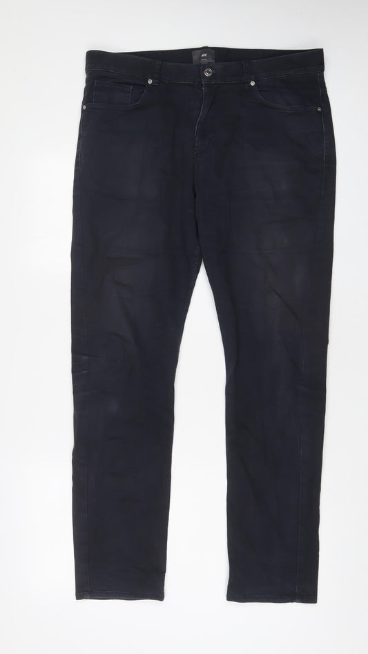 H&M Mens Blue Cotton Straight Jeans Size 33 in L31 in Slim Zip